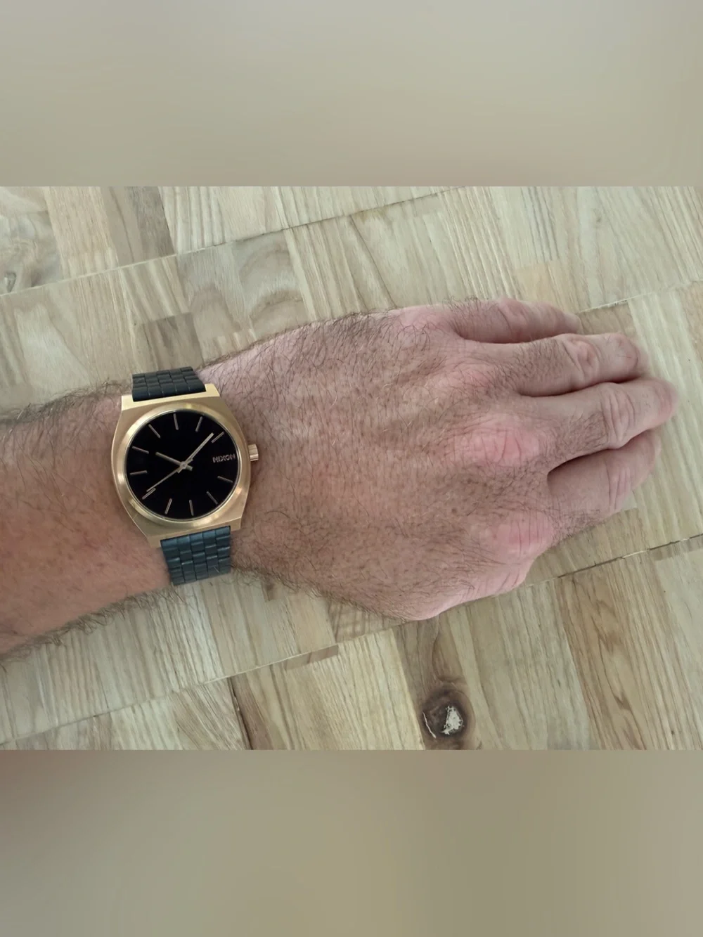 Nixon Minimal Time Traveler Black and Rose Gold Watch Adjustable Black Bracelet